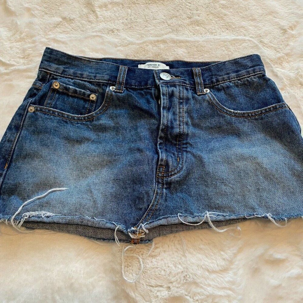 Forever 21 Womens Jean Mini Skirt Sz 24 Button Fly
